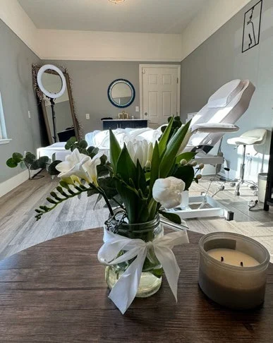 Elegant skincare treatment room at Refresh by Cait in Fairfield CA.