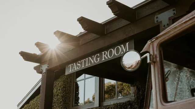 Signage and tasting room exterior at Wooden Valley Winery in Suisun Valley.